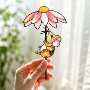 Piquet de jardin en métal souris style verre teinté, décoration de pot de fleurs.