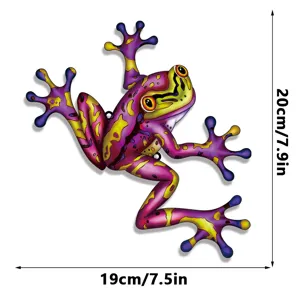 Colorful metal frog wall hanging decor, iron garden sculpture, size 20x19cm for outdoor.
