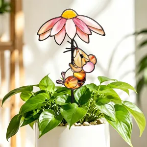 Piquet de jardin en métal et verre coloré fleur de souris décoration de maison