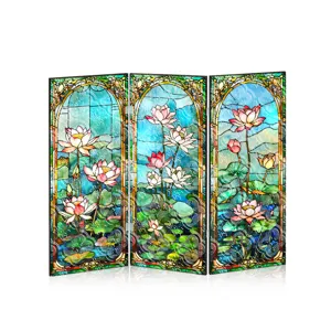 Mini paravent pliant en acrylique vitrail etang de lotus decoration de bureau ornement