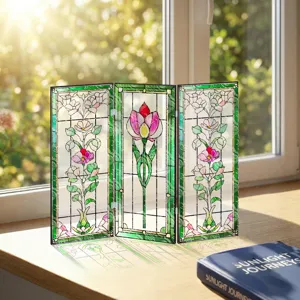 Mini paravent pliant transparent en acrylique déco de bureau avec élégant style vitrail.