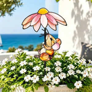 Insert de pot de fleurs en vitrail jolie souris tiche de jardin art en métal déco de balcon