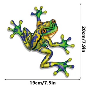 Colorful metal frog wall art hanging decor for garden and outdoor decoration 20x19cm