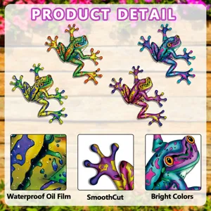 Colorful metal frog wall art set, waterproof iron outdoor garden yard hanging decorations.