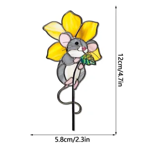 Joli piquet de jardin en metal fleur de souris en verre deco maison pot de fleurs