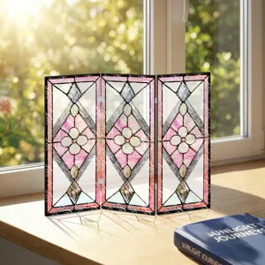 Mini paravent pliage acrylique translucide détail, bel ornement floral en verre teinté.