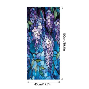Glas-in-lood raamfolie blauweregen bloemen decoratieve statische klem 45x100cm thuis