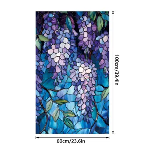 Statische decoratieve raamfolie glas-in-lood look blauweregen privacy sticker 60x100cm