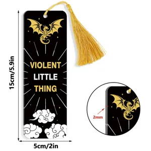 Acrylic bookmark with gold tassel, black dragon design, 15x5cm size for reading lovers.