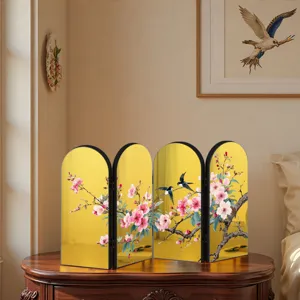 Chinese style acrylic folding screen ornament, four panel mirror desktop decor piece.