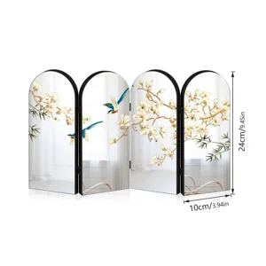 Chinese style miniature folding screen desktop ornament with magnolia and bird patterns.
