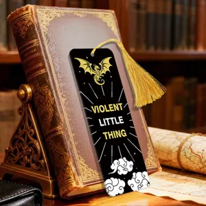 Creative acrylic bookmark with gold tassel, featuring dragon design and stylish English text.