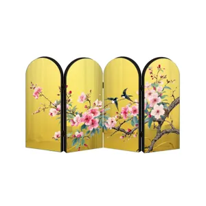 Exquisite Chinese style folding screen tabletop decor with gold mirror finish and floral art.