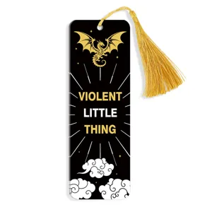 Creative black acrylic bookmark with gold tassel dragon pattern aesthetic reading accessory.
