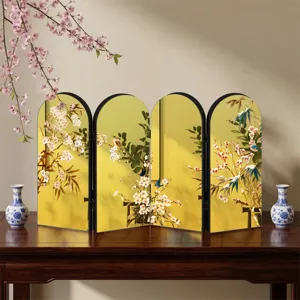 Detailed view of traditional Chinese style acrylic folding screen ornament with floral art.