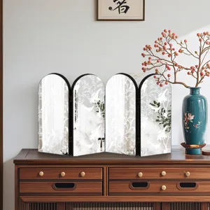 Desktop folding screen detail, Chinese style mirror decor with white bird pattern ornament.