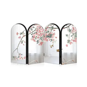 Chinese style arched four-panel folding screen desktop decoration with cherry blossoms.
