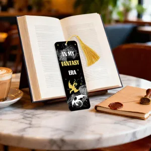 Creative fantasy style acrylic bookmark with golden tassel and dragon pattern for reading lovers