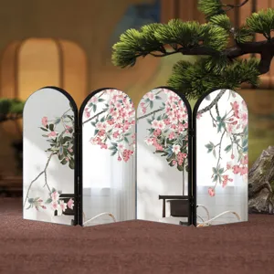 Close-up detail showing the traditional Chinese style four-panel arched tabletop screen decor.