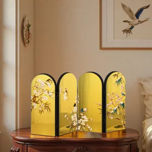 Creative Chinese style mini gold folding screen tabletop acrylic decorative ornament.