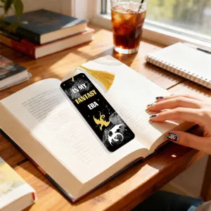 Creative acrylic bookmark with gold tassel, stylish black fantasy book marker for readers.