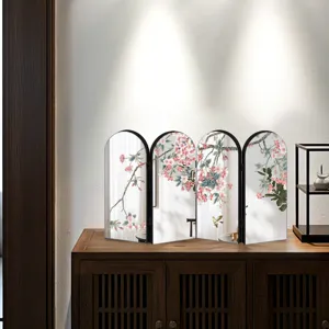 Chinese style desktop folding mirror screen decorative ornament with floral design for home
