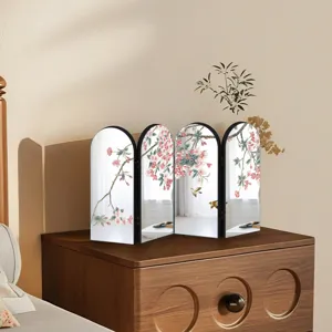 Elegant Chinese style desktop folding screen ornament with floral design for home decoration.
