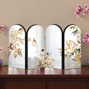 Creative Chinese style mirror folding screen desktop ornament with floral bird design acrylic stand