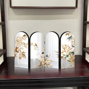 Details of the creative Chinese style four-panel folding acrylic mirror screen ornament.