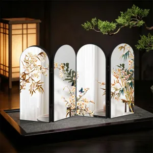 Creative Chinese style 4-panel arched folding screen mirror desktop decorative ornament home decor