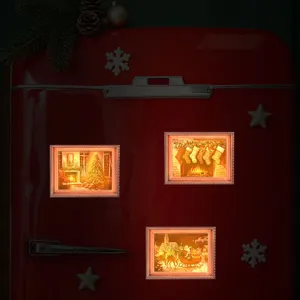 Verlichte kerst fotolijst koelkastmagneet, houten magnetische sticker voor vakantie deco.