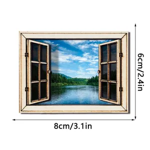 3D houten magnetische koelkast sticker nep raam landschap thuis decoratie 8x6cm item