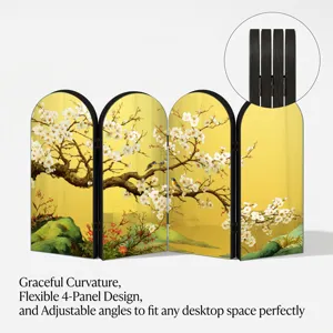 Decorative 4-panel acrylic folding screen desktop ornament with traditional Chinese art.