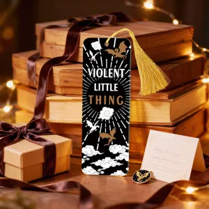 Acrylic book marker with gold tassel black dragon printed design reading violent little thing