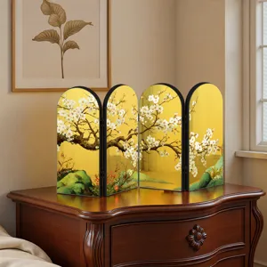 Miniature Chinese folding screen plum blossom four panel desktop ornament decor item