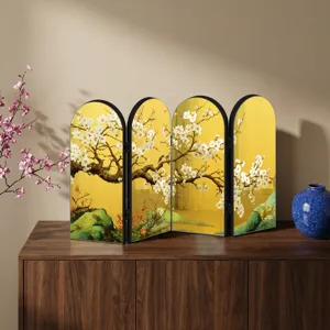 Chinese style decorative folding screen tabletop acrylic mirror ornament with plum blossom design