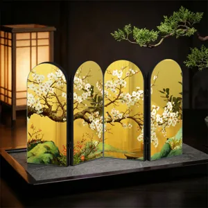 Close-up view of the Chinese style miniature folding screen with plum blossom and golden mirror finish.