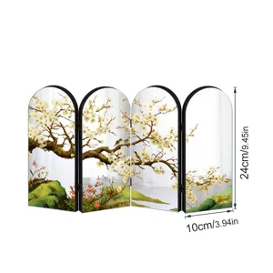 Creative Chinese style mini folding screen acrylic tabletop display with floral art.