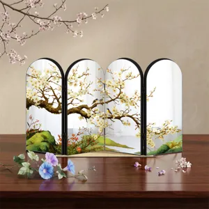 Chinese style acrylic folding screen tabletop ornament, decorative miniature room divider.
