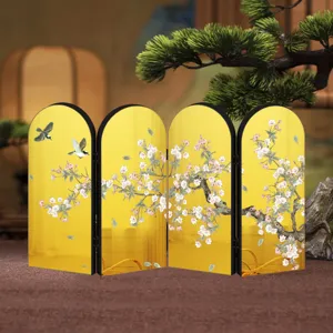 Chinese style decorative folding mini screen desktop ornament with traditional floral bird art.