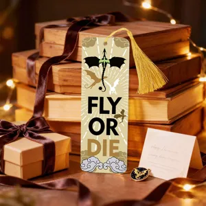 Acrylic tassel bookmark with dragon design and quote, perfect reading accessory for book lovers.
