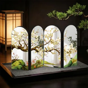 Detailed view of traditional Chinese style acrylic folding screen tabletop ornament.