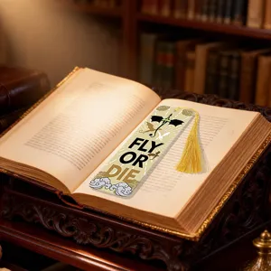 Acrylic translucent bookmark with gold tassel, creative fantasy dragon reading accessory.