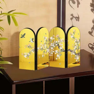 Mini 4-panel decorative folding screen Chinese style desktop ornament gold mirror finish