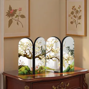 Detailed view of creative Chinese style mirror folding screen tabletop ornament with floral art.