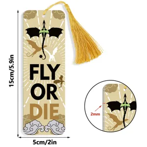 Creative acrylic tassel bookmark with cool dragon pattern and inspirational text design.