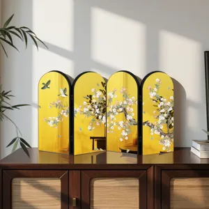 Chinese style desktop mirror folding screen decoration, elegant gold tabletop art piece.