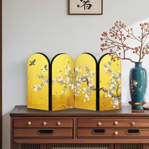 Traditional Chinese style miniature folding screen desktop ornament with gold flower and bird design.