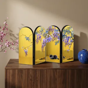 Detailed view of Chinese-style acrylic folding screen tabletop ornament with wisteria pattern.