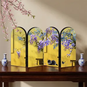 Creative Chinese style acrylic folding screen detail ornament with golden mirror and wisteria.